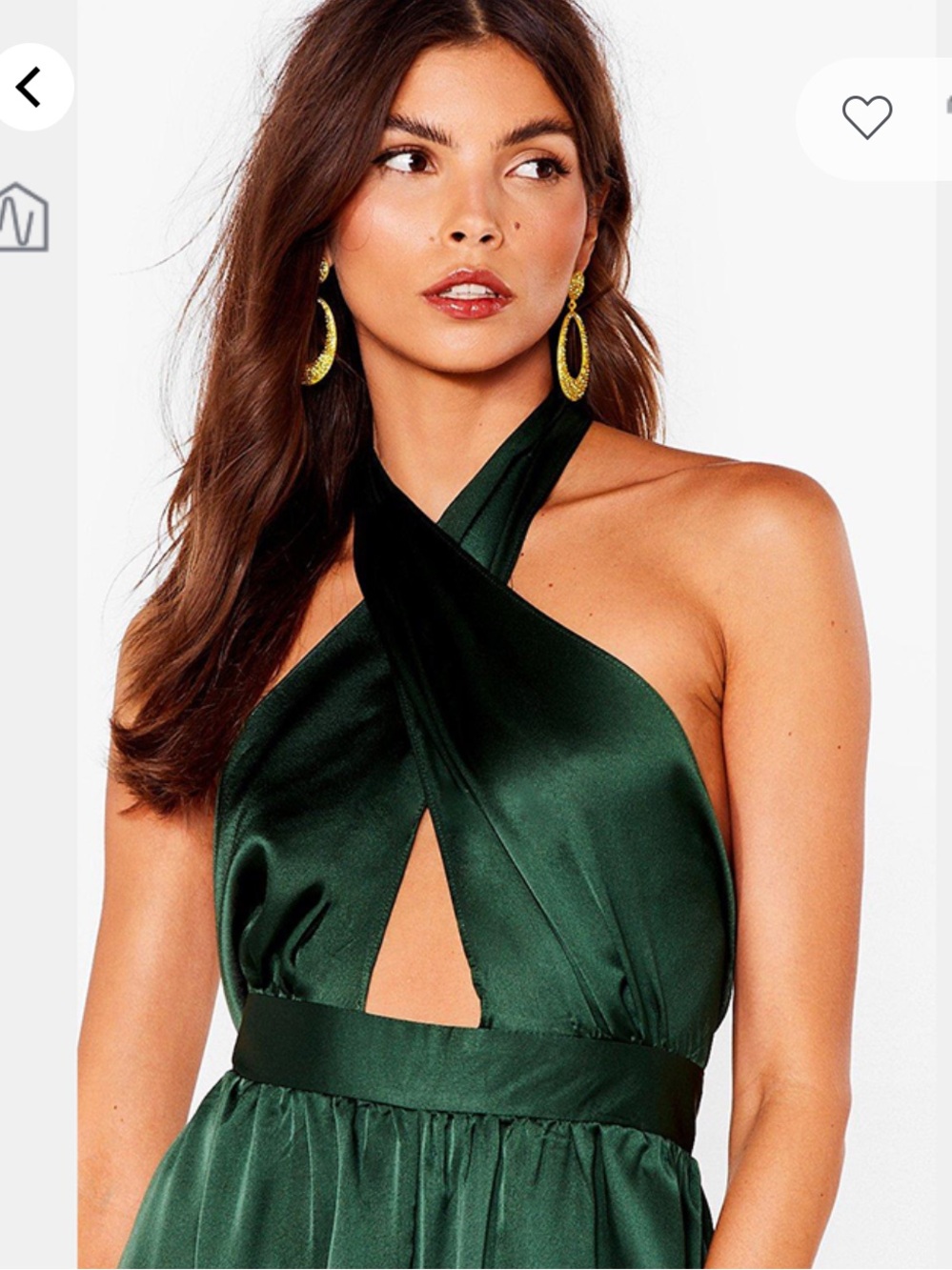 Nasty Gal Green Satin Halter Backless Cut-Out Wide-Leg Jumpsuit Size 8 NWT - Picture 2 of 6